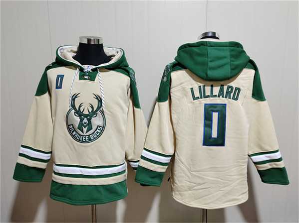 Men's Milwaukee Bucks #0 Damian Lillard Cream Lace-Up Pullover Hoodie,We sell and wholesale Men's Milwaukee Bucks #0 Damian Lillard Cream Lace-Up Pullover Hoodie on line form chian!